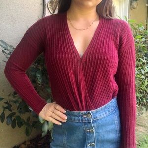 Hollister Maroon Wrap Front Sweater
